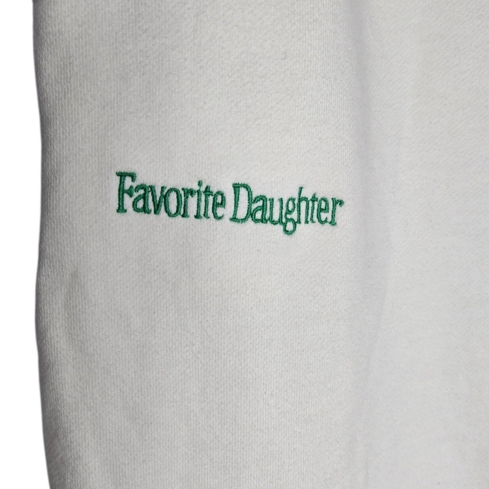 Favorite Daughter Logo Joggers S Ivory Cotton Sweatpants Green Embroidery - Picture 5 of 8